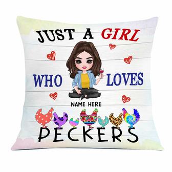 Personalized Girl Loves Chicken Peckers Pillow - Thegiftio