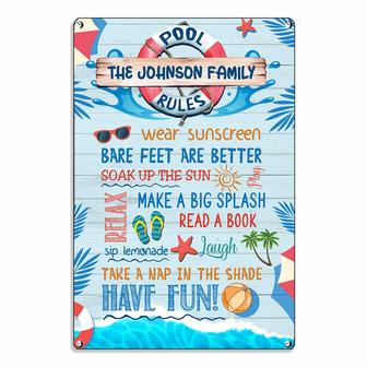 Personalized Pool Rules Family Garden Metal Sign - Thegiftio