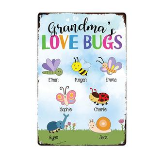 Personalized Grandma Love Bugs Gardening Garden Outdoor Metal Sign - Thegiftio UK