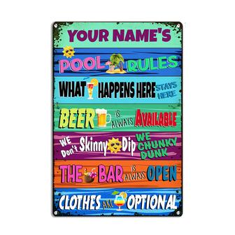 Personalized Funny Pool Gifts, Pool Rules Metal Sign - Thegiftio