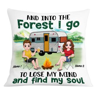Personalized Camping Gift For Couple, Love Camping And Into The Forest I Go Pillow - Thegiftio UK