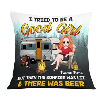 Personalized Love Camping Girl Pillow - Thegiftio UK