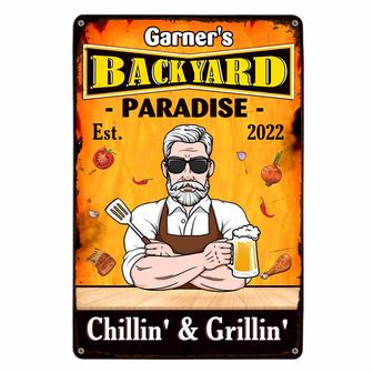 Personalized Dad Grandpa BBQ Grill Outdoor Metal Sign - Thegiftio