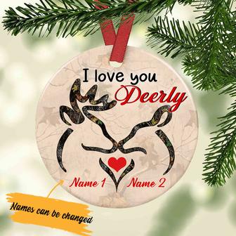 Personalized Hunting Couple I Love You Deerly Ceramic Circle Ornament - Thegiftio UK