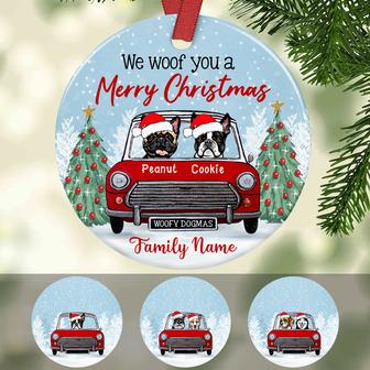 Personalized We Woof You Dog Christmas Red Truck Cernamic Ornament - Thegiftio UK