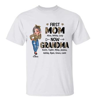 First Mom Now Grandma Leopard Sassy Woman Custom T-Shirt - Thegiftio UK