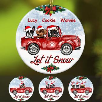 Personalized Let It Snow Dog Red Truck Ornament - Thegiftio