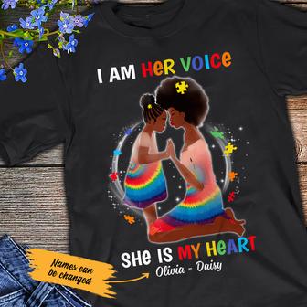 Personalized Autism Mom BWA Her Voice My Heart T Shirt - Thegiftio UK