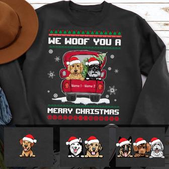 Personalized Merry Christmas Dog Red Truck Sweatshirt - Thegiftio UK