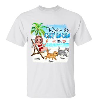 Summer Cat Mom Sitting Doll Custom T-Shirt - Cat Lovers Gift - Thegiftio UK