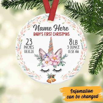 Personalized Baby's First Christmas Gifts, 1st First Christmas Baby, Unicorn Baby First Christmas Circle Ornament - Thegiftio