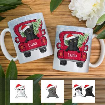 Personalized Cat Red Truck Christmas 2021 Mug - Thegiftio UK
