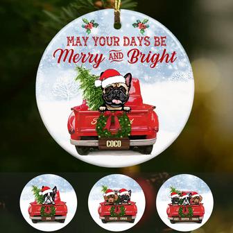 Personalized Dog Red Truck Merry And Bright Christmas Ornament - Thegiftio UK
