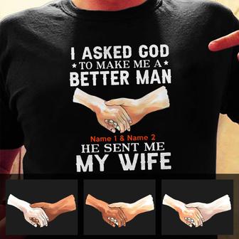 Personalized Couple Husband Wife Asked God T Shirt - Thegiftio UK