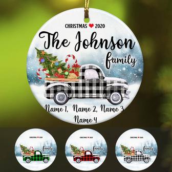 Personalized Pickup Truck Christmas Ornament, Custom Family Christmas Ornament, Family Christmas Red Truck Ornament - Thegiftio UK
