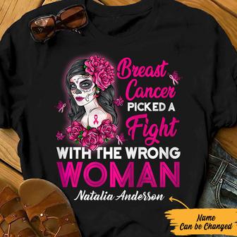 Personalized Pick A Fight Skull Girl Breast Cancer T Shirt - Thegiftio UK