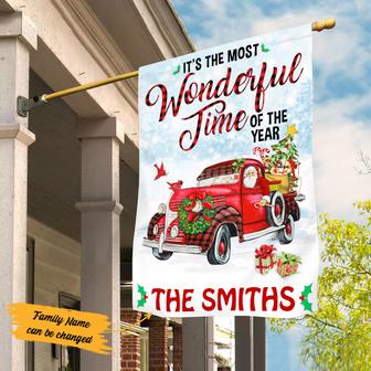 Personalized Red Truck Christmas Garden Flag for Family - Thegiftio UK
