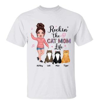 Rockin' Cat Mom Life Doll Girl Custom T-Shirt - Thegiftio UK