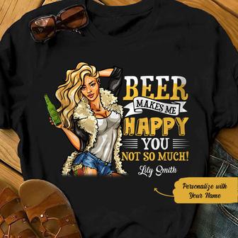 Personalized Beer Makes Me Happy T Shirt - Thegiftio UK