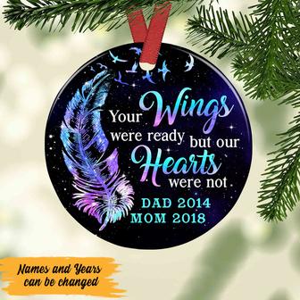Personalized Christmas Decoration Bauble, Remembrance Ornament, In Heaven, Memorial Mom Dad Feather Galaxy Circle Ornament - Thegiftio UK