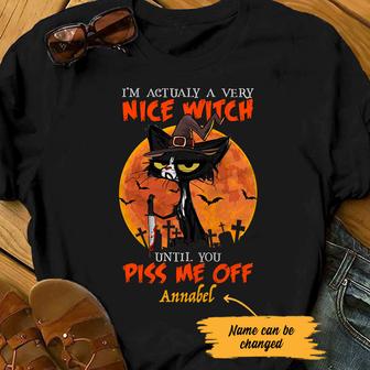 Personalized Halloween Witch Black Cat Pissed Off T Shirt - Thegiftio UK
