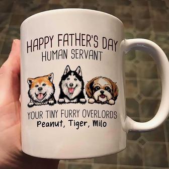 Happy Father’s Day Human Servant Peeking Dogs Custom Mug - Thegiftio UK