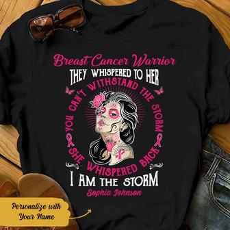 Personalized Skull Girl Breast Cancer They Whispered T Shirt - Thegiftio UK