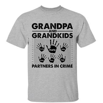 Handprints Grandpa And Kids Partners In Crime Custom T-Shirt - Thegiftio UK