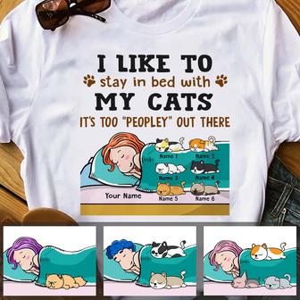 Personalized Stay In Bed With My Cat T Shirt TID - Thegiftio UK