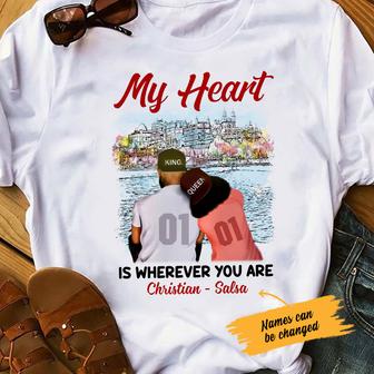 Personalized BWA Couple My Heart Is Wherever You Are T Shirt - Thegiftio UK