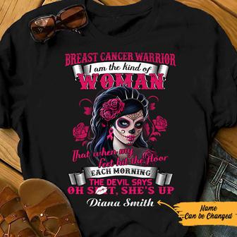 Personalized Skull Girl Breast Cancer Kind Of Woman T Shirt - Thegiftio UK