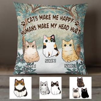 Personalized Cat Makes Me Happy Pillow - Thegiftio