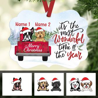 Personalized Christmas Dog Gifts, Dog Red Truck Christmas The Most Wonderful Time Benelux Ornament - Thegiftio UK