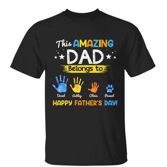 Galaxy Amazing Dad Belongs To Hand Print Custom T-Shirt - Thegiftio UK