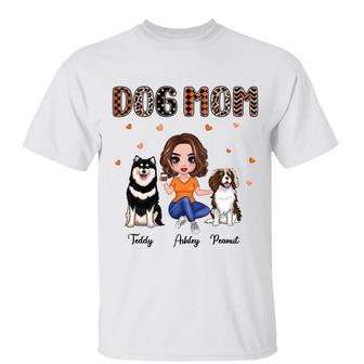 Dog Mom Doll Woman Sitting Orange Pattern Custom T-Shirt - Thegiftio UK