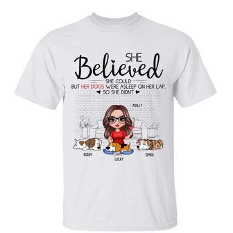 Dog Asleep On Lap Doll Girl Custom T-Shirt - Dog Lovers Gift - Thegiftio UK