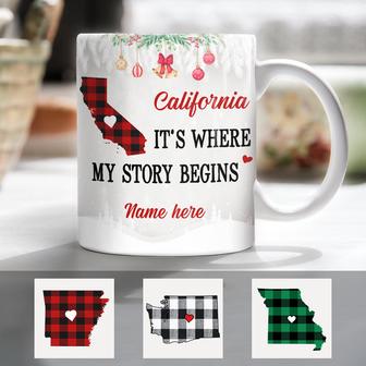 Personalized Story Begins Born And Live Buffalo Plaid Mug - Thegiftio UK