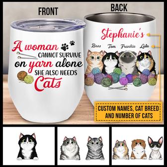 A Woman Cannot Survive Custom Wine Tumbler - Cat Mom Gift - Thegiftio UK