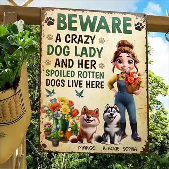 A Crazy Dog Lady And Her Dogs Live Here Custom Metal Sign - Thegiftio UK