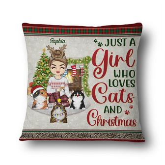 Just A Girl Boy Who Loves Cats And Christmas Custom Pillow - Thegiftio UK