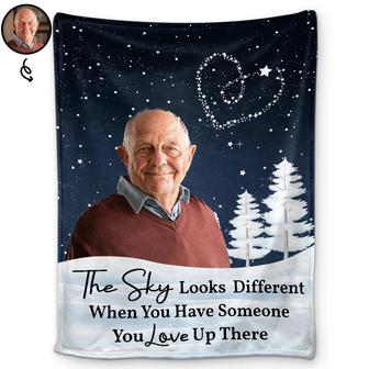 Custom Photo The Sky Looks Different Memorial Family - Personalized Fleece Blanket, Sherpa Blanket - Thegiftio UK