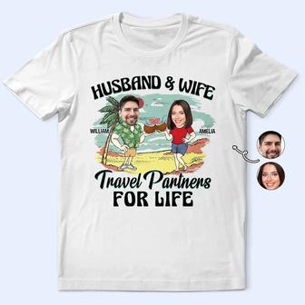 Husband And Wife Travel Partners For Life Custom T-Shirt - Thegiftio UK