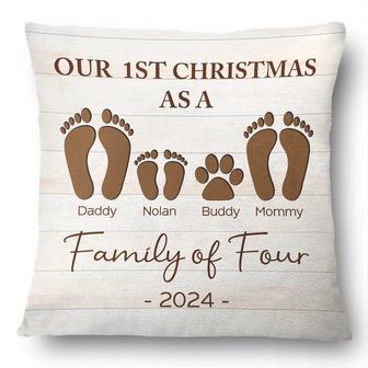 First Christmas As A Family Of Four Footprints Custom Pillow - Thegiftio UK