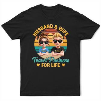 Husband And Wife Travel Partners For Life Custom T-Shirt - Thegiftio UK