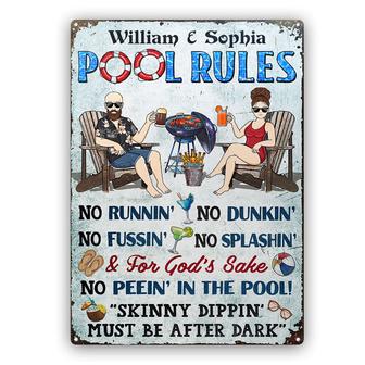 Pool Rules Grilling Personalized Metal Sign - Couples Gift - Thegiftio UK