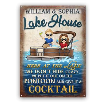 Here At The Lake Pontoon Personalized Metal Sign - Thegiftio UK