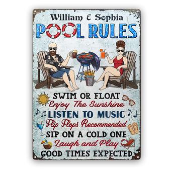 Pool Rules Grilling Swim Or Float Custom Metal Sign - Thegiftio UK