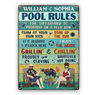 Pool Rules Swim At Your Own Risk Custom Metal Sign - Gift - Thegiftio UK