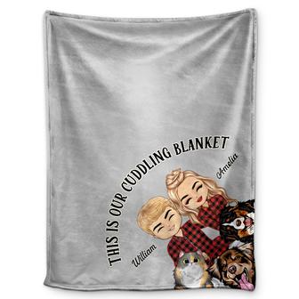 This Is Our Cuddling Blanket Pajamas Couples Cats Dogs - Anniversary, Birthday Gift For Spouse, Husband, Wife, Boyfriend, Girlfriend - Personalized Custom Fleece Blanket - Thegiftio UK
