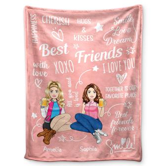 Cherish Hugs Kisses - Gift For Besties, Best Friends - Personalized Fleece Blanket, Sherpa Blanket - Thegiftio UK